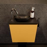 Mondiaz Fowy toiletmeubel 50x50x23cm ocher mat 1 kraangat wasbak: links 1 deur solid surface met blad MDF kleur wasbak: zwart FOWY59004ocherurban