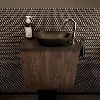 Mondiaz Fowy toiletmeubel 50x50x23cm dark brown mat 1 kraangat wasbak: rechts 1 deur solid surface met blad Melamine kleur wasbak: zwart FOWY59005darkbrownurban