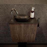 Mondiaz Fowy toiletmeubel 50x50x23cm dark brown mat 1 kraangat wasbak: links 1 deur solid surface met blad Melamine kleur wasbak: zwart FOWY59004darkbrownurban