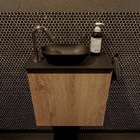 Mondiaz Fowy toiletmeubel 50x50x23cm washed oak mat 1 kraangat wasbak: links 1 deur solid surface met blad Melamine kleur wasbak: zwart FOWY59004washedoakurban