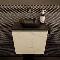 Mondiaz Fowy toiletmeubel 50x50x23cm Carrara mat 0 kraangaten wasbak: midden 1 deur solid surface met blad Melamine kleur wasbak: zwart FOWY59006Carraraurban