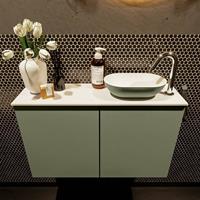 Mondiaz Fowy toiletmeubel 80x50x23cm army mat 1 kraangat wasbak: rechts 2 deuren solid surface met blad MDF kleur wasbak: Groen / Wit FOWY59015armyarmy