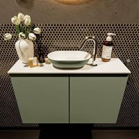 Mondiaz Fowy toiletmeubel 80x50x23cm army mat 1 kraangat wasbak: midden 2 deuren solid surface met blad MDF kleur wasbak: Groen / Wit FOWY59013armyarmy