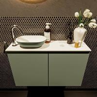 Mondiaz Fowy toiletmeubel 80x50x23cm army mat 1 kraangat wasbak: links 2 deuren solid surface met blad MDF kleur wasbak: Groen / Wit FOWY59014armyarmy