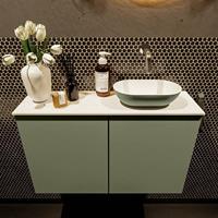 Mondiaz Fowy toiletmeubel 80x50x23cm army mat 0 kraangaten wasbak: rechts 2 deuren solid surface met blad MDF kleur wasbak: Groen / Wit FOWY59018armyarmy