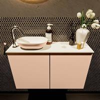 Mondiaz Fowy toiletmeubel 80x50x23cm rosee mat 1 kraangat wasbak: links 2 deuren solid surface met blad MDF kleur wasbak: Roze / Wit FOWY59014roseerosee