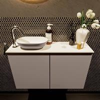 Mondiaz Fowy toiletmeubel 80x50x23cm smoke mat 1 kraangat wasbak: links 2 deuren solid surface met blad MDF kleur wasbak: Antraciet / Wit FOWY59014smokesmoke