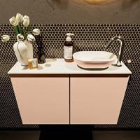 Mondiaz Fowy toiletmeubel 80x50x23cm rosee mat 1 kraangat wasbak: rechts 2 deuren solid surface met blad MDF kleur wasbak: Roze / Wit FOWY59015roseerosee