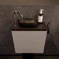 Mondiaz Fowy toiletmeubel 50x50x23cm smoke mat 1 kraangat wasbak: links 1 deur solid surface met blad MDF kleur wasbak: zwart FOWY59004smokeurban