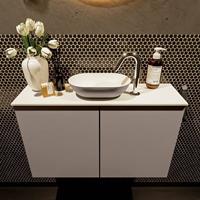 Mondiaz Fowy toiletmeubel 80x50x23cm smoke mat 1 kraangat wasbak: midden 2 deuren solid surface met blad MDF kleur wasbak: Antraciet / Wit FOWY59013smokesmoke