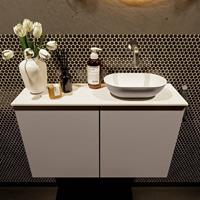 Mondiaz Fowy toiletmeubel 80x50x23cm smoke mat 0 kraangaten wasbak: rechts 2 deuren solid surface met blad MDF kleur wasbak: Antraciet / Wit FOWY59018smokesmoke