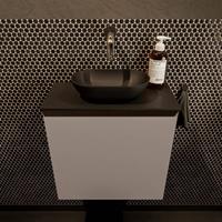 Mondiaz Fowy toiletmeubel 50x50x23cm smoke mat 0 kraangaten wasbak: midden 1 deur solid surface met blad MDF kleur wasbak: zwart FOWY59006smokeurban