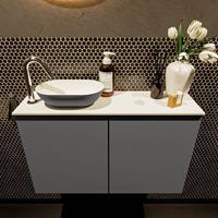 Mondiaz Fowy toiletmeubel 80x50x23cm dark grey mat 1 kraangat wasbak: links 2 deuren solid surface met blad MDF kleur wasbak: Grijs / Wit FOWY59014darkgreydarkgrey