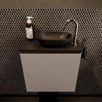 Mondiaz Fowy toiletmeubel 50x50x23cm smoke mat 1 kraangat wasbak: rechts 1 deur solid surface met blad MDF kleur wasbak: zwart FOWY59005smokeurban