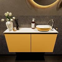 Mondiaz Fowy toiletmeubel 100x50x23cm ocher mat 1 kraangat wasbak: rechts 2 deuren solid surface met blad MDF kleur wasbak: Oranje / Wit FOWY59021ocherocher