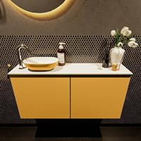 Mondiaz Fowy toiletmeubel 100x50x23cm ocher mat 1 kraangat wasbak: links 2 deuren solid surface met blad MDF kleur wasbak: Oranje / Wit FOWY59020ocherocher