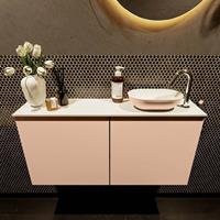 Mondiaz Fowy toiletmeubel 100x50x23cm rosee mat 1 kraangat wasbak: rechts 2 deuren solid surface met blad MDF kleur wasbak: Roze / Wit FOWY59021roseerosee