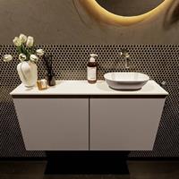 Mondiaz Fowy toiletmeubel 100x50x23cm smoke mat 0 kraangaten wasbak: rechts 2 deuren solid surface met blad MDF kleur wasbak: Antraciet / Wit FOWY59024smokesmoke