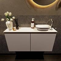 Mondiaz Fowy toiletmeubel 100x50x23cm smoke mat 1 kraangat wasbak: rechts 2 deuren solid surface met blad MDF kleur wasbak: Antraciet / Wit FOWY59021smokesmoke