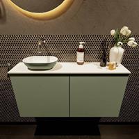 Mondiaz Fowy toiletmeubel 100x50x23cm army mat 0 kraangaten wasbak: links 2 deuren solid surface met blad MDF kleur wasbak: Groen / Wit FOWY59023armyarmy