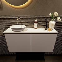 Mondiaz Fowy toiletmeubel 100x50x23cm smoke mat 0 kraangaten wasbak: links 2 deuren solid surface met blad MDF kleur wasbak: Antraciet / Wit FOWY59023smokesmoke