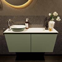 Mondiaz Fowy toiletmeubel 100x50x23cm army mat 1 kraangat wasbak: links 2 deuren solid surface met blad MDF kleur wasbak: Groen / Wit FOWY59020armyarmy