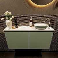 Mondiaz Fowy toiletmeubel 100x50x23cm army mat 1 kraangat wasbak: rechts 2 deuren solid surface met blad MDF kleur wasbak: Groen / Wit FOWY59021armyarmy