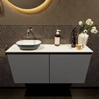 Mondiaz Fowy toiletmeubel 100x50x23cm dark grey mat 0 kraangaten wasbak: links 2 deuren solid surface met blad MDF kleur wasbak: Grijs / Wit FOWY59023darkgreydarkgrey