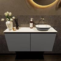 Mondiaz Fowy toiletmeubel 100x50x23cm dark grey mat 0 kraangaten wasbak: rechts 2 deuren solid surface met blad MDF kleur wasbak: Grijs / Wit FOWY59024darkgreydarkgrey