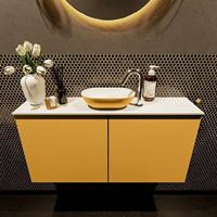 Mondiaz Fowy toiletmeubel 100x50x23cm ocher mat 1 kraangat wasbak: midden 2 deuren solid surface met blad MDF kleur wasbak: Oranje / Wit FOWY59019ocherocher