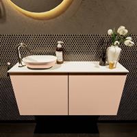 Mondiaz Fowy toiletmeubel 100x50x23cm rosee mat 1 kraangat wasbak: links 2 deuren solid surface met blad MDF kleur wasbak: Roze / Wit FOWY59020roseerosee