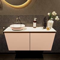 Mondiaz Fowy toiletmeubel 100x50x23cm rosee mat 0 kraangaten wasbak: links 2 deuren solid surface met blad MDF kleur wasbak: Roze / Wit FOWY59023roseerosee