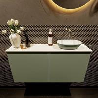 Mondiaz Fowy toiletmeubel 100x50x23cm army mat 0 kraangaten wasbak: rechts 2 deuren solid surface met blad MDF kleur wasbak: Groen / Wit FOWY59024armyarmy