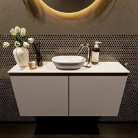 Mondiaz Fowy toiletmeubel 100x50x23cm smoke mat 1 kraangat wasbak: midden 2 deuren solid surface met blad MDF kleur wasbak: Antraciet / Wit FOWY59019smokesmoke