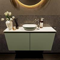 Mondiaz Fowy toiletmeubel 100x50x23cm army mat 1 kraangat wasbak: midden 2 deuren solid surface met blad MDF kleur wasbak: Groen / Wit FOWY59019armyarmy