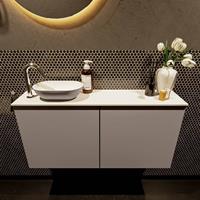 Mondiaz Fowy toiletmeubel 100x50x23cm smoke mat 1 kraangat wasbak: links 2 deuren solid surface met blad MDF kleur wasbak: Antraciet / Wit FOWY59020smokesmoke