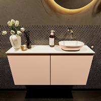 Mondiaz Fowy toiletmeubel 100x50x23cm rosee mat 0 kraangaten wasbak: rechts 2 deuren solid surface met blad MDF kleur wasbak: Roze / Wit FOWY59024roseerosee