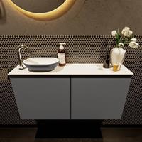 Mondiaz Fowy toiletmeubel 100x50x23cm dark grey mat 1 kraangat wasbak: links 2 deuren solid surface met blad MDF kleur wasbak: Grijs / Wit FOWY59020darkgreydarkgrey