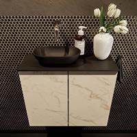 Mondiaz Fowy toiletmeubel 60x50x23cm Carrara mat 0 kraangaten wasbak: links 2 deuren solid surface met blad Melamine kleur wasbak: zwart FOWY59011Carraraurban