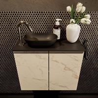 Mondiaz Fowy toiletmeubel 60x50x23cm Carrara mat 1 kraangat wasbak: links 2 deuren solid surface met blad Melamine kleur wasbak: zwart FOWY59008Carraraurban