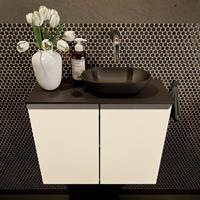 Mondiaz Fowy toiletmeubel 60x50x23cm talc mat 0 kraangaten wasbak: rechts 2 deuren solid surface met blad MDF kleur wasbak: zwart FOWY59012talcurban