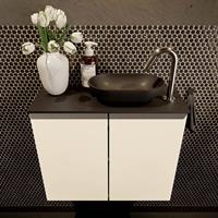 Mondiaz Fowy toiletmeubel 60x50x23cm talc mat 1 kraangat wasbak: rechts 2 deuren solid surface met blad MDF kleur wasbak: zwart FOWY59009talcurban