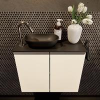 Mondiaz Fowy toiletmeubel 60x50x23cm talc mat 1 kraangat wasbak: links 2 deuren solid surface met blad MDF kleur wasbak: zwart FOWY59008talcurban