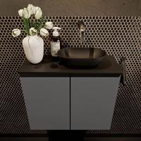 Mondiaz Fowy toiletmeubel 60x50x23cm dark grey mat 0 kraangaten wasbak: rechts 2 deuren solid surface met blad MDF kleur wasbak: zwart FOWY59012darkgreyurban