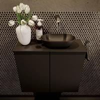 Mondiaz Fowy toiletmeubel 60x50x23cm urban mat 0 kraangaten wasbak: rechts 2 deuren solid surface met blad MDF kleur wasbak: zwart FOWY59012urbanurban