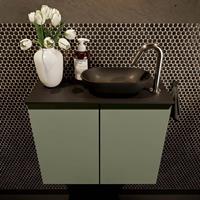 Mondiaz Fowy toiletmeubel 60x50x23cm army mat 1 kraangat wasbak: rechts 2 deuren solid surface met blad MDF kleur wasbak: zwart FOWY59009armyurban