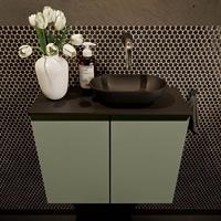 Mondiaz Fowy toiletmeubel 60x50x23cm army mat 0 kraangaten wasbak: rechts 2 deuren solid surface met blad MDF kleur wasbak: zwart FOWY59012armyurban