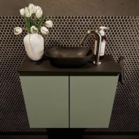 Mondiaz Fowy toiletmeubel 60x50x23cm army mat 1 kraangat wasbak: midden 2 deuren solid surface met blad MDF kleur wasbak: zwart FOWY59007armyurban