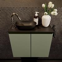 Mondiaz Fowy toiletmeubel 60x50x23cm army mat 1 kraangat wasbak: links 2 deuren solid surface met blad MDF kleur wasbak: zwart FOWY59008armyurban