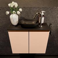 Mondiaz Fowy toiletmeubel 60x50x23cm rosee mat 1 kraangat wasbak: midden 2 deuren solid surface met blad MDF kleur wasbak: zwart FOWY59007roseeurban